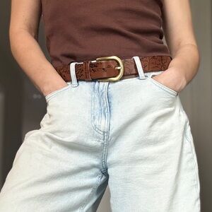 Patricia Nash Belt VIETRI Riot Rust Brown Map Print 100% Leather Women's NEW!